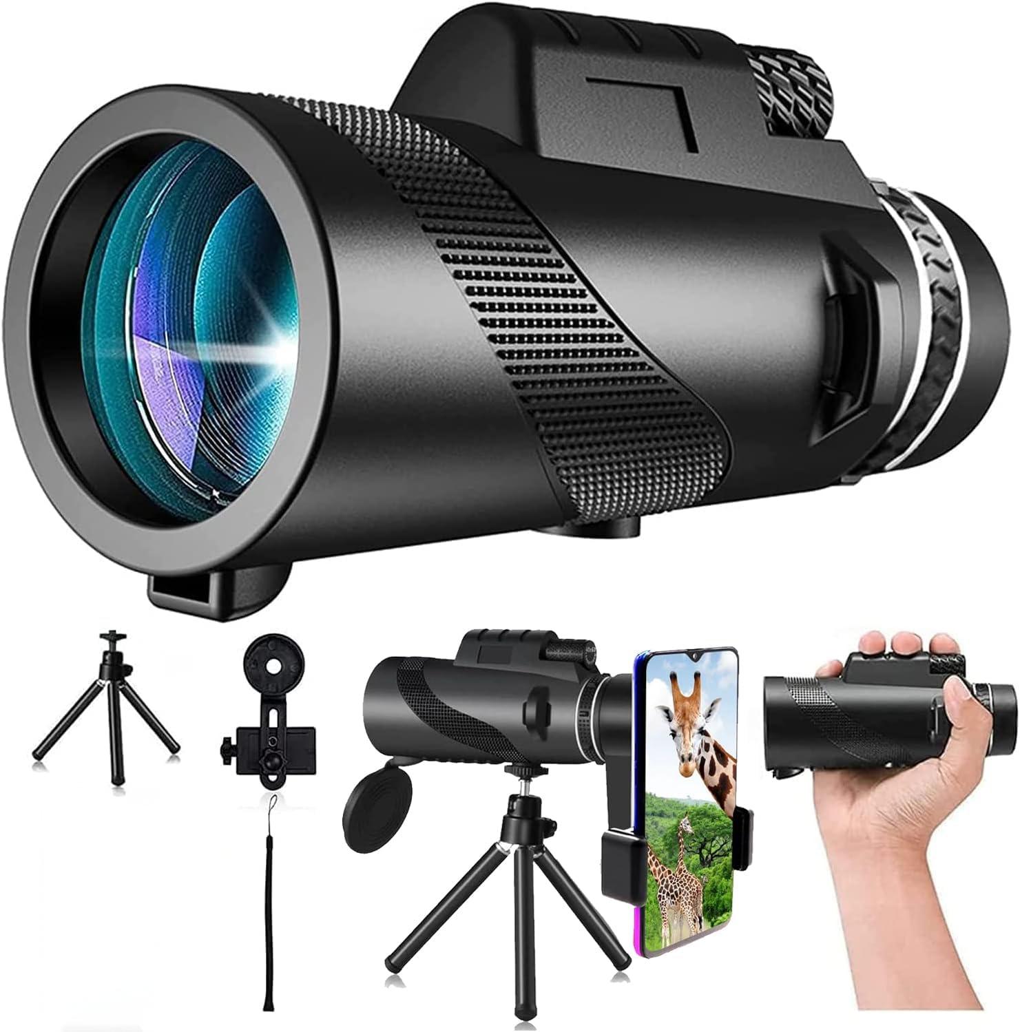 80x100 望遠鏡 単眼望遠鏡 スマートフォン対応三脚付き 防水霧 BAK4プリズムを搭載 FMCレンズ 簡単装着..