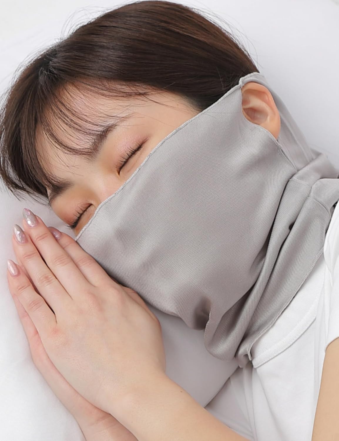 シルクマスク 就寝用 寝る時用 おやすみマスク シルク 保湿 喉ケア 夜用 睡眠用 寝る用 春夏 (グレー)