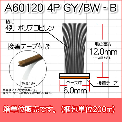 網戸用　すき間隠し モヘア(粘着テープ付タイプ)A60120 4P GY/BW-B 箱(梱包単位200m)