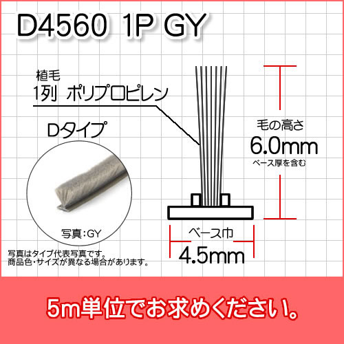 網戸用　すき間隠し モヘア(Dタイプ)D4560 1P GY 5m単位