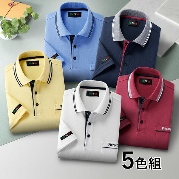 彩香 ピエルッチ カジュアル半袖ポロシャツ 5色組 AS-0002 1セット(5枚:5色×各1枚)