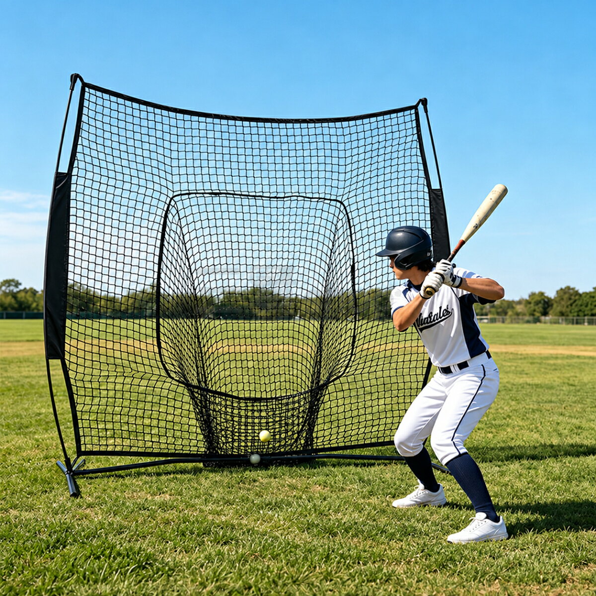 野球ソフトボールの練習をもっと手軽にバッティング練習やピッチング練習など、さまざまなトレーニングに活躍する7×7ftサイズの野球練習ネットです。大きなネット面でボールをしっかり受け止め、中央にはターゲットネットを配置。自宅での自主練習はもちろん、学校部活動スポーツ施設など幅広いシーンでご使用いただけます。 7×7ftのワイドサイズ約7×7ftの大型ネットを採用。バッティングや投球時のボールを受け止めやすく、野球ソフトボールの反復練習におすすめです。 ターゲットネット付き中央部分には深さのあるターゲットネットを搭載。ピッチングのコントロール練習や、バッティング練習時のボール回収にも便利です。 均一なネット構造ブラックのナイロン製無結節ネットを採用。網目が均一で、弾力性があり変形しにくい仕様です。 安定感のあるフレームフレーム接続部分には安定性を考慮した構造を採用。ネットをしっかり支え、日常のトレーニングに使いやすい設計です。 持ち運び収納に便利使用後はコンパクトに収納可能。専用の収納バッグに入れて持ち運べるため、自宅だけでなく学校、体育館、グラウンド、公園などでの練習にも便利です。商品仕様項目内容商品名野球練習ネットネットサイズ約7×7ft収納時サイズ約45.7×6.7×6.3cmネット素材ブラックナイロン無結節ネット素材ナイロン等対応スポーツ野球ソフトボール用途バッティング練習投球練習ピッチング練習など使用場所屋内屋外使用シーン自宅学校部活体育館グラウンド公園など対象学生スポーツ選手指導者一般ユーザーおすすめポイント大きな7×7ftネット × ターゲットネット × 持ち運びやすい収納設計。野球ソフトボールの打撃練習から投球練習まで、1台で幅広いトレーニングに対応。自宅での自主練や部活動の練習用ネットとしておすすめです。注意事項:1、 手作業で計測しているため、1～3cmの誤差が生じる場合があります，ご理解ください。2、 ディスプレイや照明の違いにより、色が若干異なる場合がありますが、理解していただきありがとうございます。3、この製品の使用中に問題が発生した場合は、時間内にご連絡ください。24時間以内に返信いたします。&nbsp; &nbsp; &nbsp; &nbsp; &nbsp; &nbsp; &nbsp; &nbsp; &nbsp; &nbsp; &nbsp; &nbsp; &nbsp; &nbsp; &nbsp; &nbsp; &nbsp; &nbsp; &nbsp; &nbsp; &nbsp; &nbsp; &nbsp;4、輸送中に多少の衝撃が加わる可能性がございます。万が一不具合や破損などがございましたら、部品の再送など対応させていただきますので、お気軽にご連絡くださいませ。5、商品が多いため、発送時に説明書をお送りし忘れることがございます。万が一、説明書が届いていない場合や、商品組み立てに関してご不明点がございましたら、お手数ですがご連絡いただけますようお願い申し上げます。電子版の説明書を再送させていただきますので、どうぞご安心ください。お客様にはご理解いただきますようお願い申し上げます。お客様のご支援が、私たちの励みとなっております。6、もし特大サイズ荷物となる場合は、、配達日時の指定はできません。ご了承ください。 1F 玄関でのお渡し となります。また配達の際に、大変恐縮ですが、お客様ご自身で荷下ろしのご手配をお願いいたします。体積デカい商品のため、運送中万が一小さい破損が起こる場合、壊れた部品を再発送することが対応可能です。返品返金受けかねます。沖縄、北海道、離島などの住所について送料は別途です。ご理解よろしくお願い申し上げます。野球ソフトボールの練習をもっと手軽にバッティング練習やピッチング練習など、さまざまなトレーニングに活躍する7×7ftサイズの野球練習ネットです。大きなネット面でボールをしっかり受け止め、中央にはターゲットネットを配置。自宅での自主練習はもちろん、学校部活動スポーツ施設など幅広いシーンでご使用いただけます。7×7ftのワイドサイズ約7×7ftの大型ネットを採用。バッティングや投球時のボールを受け止めやすく、野球ソフトボールの反復練習におすすめです。ターゲットネット付き中央部分には深さのあるターゲットネットを搭載。ピッチングのコントロール練習や、バッティング練習時のボール回収にも便利です。均一なネット構造ブラックのナイロン製無結節ネットを採用。網目が均一で、弾力性があり変形しにくい仕様です。安定感のあるフレームフレーム接続部分には安定性を考慮した構造を採用。ネットをしっかり支え、日常のトレーニングに使いやすい設計です。持ち運び収納に便利使用後はコンパクトに収納可能。専用の収納バッグに入れて持ち運べるため、自宅だけでなく学校、体育館、グラウンド、公園などでの練習にも便利です。商品仕様項目内容商品名野球練習ネットネットサイズ約7×7ft収納時サイズ約45.7×6.7×6.3cmネット素材ブラックナイロン無結節ネット素材ナイロン等対応スポーツ野球ソフトボール用途バッティング練習投球練習ピッチング練習など使用場所屋内屋外使用シーン自宅学校部活体育館グラウンド公園など対象学生スポーツ選手指導者一般ユーザーおすすめポイント大きな7×7ftネット × ターゲットネット × 持ち運びやすい収納設計。野球ソフトボールの打撃練習から投球練習まで、1台で幅広いトレーニングに対応。自宅での自主練や部活動の練習用ネットとしておすすめです。注意事項:1、 手作業で計測しているため、1～3cmの誤差が生じる場合があります，ご理解ください。2、 ディスプレイや照明の違いにより、色が若干異なる場合がありますが、理解していただきありがとうございます。3、この製品の使用中に問題が発生した場合は、時間内にご連絡ください。24時間以内に返信いたします。&nbsp; &nbsp; &nbsp; &nbsp; &nbsp; &nbsp; &nbsp; &nbsp; &nbsp; &nbsp; &nbsp; &nbsp; &nbsp; &nbsp; &nbsp; &nbsp; &nbsp; &nbsp; &nbsp; &nbsp; &nbsp; &nbsp; &nbsp;4、輸送中に多少の衝撃が加わる可能性がございます。万が一不具合や破損などがございましたら、部品の再送など対応させていただきますので、お気軽にご連絡くださいませ。5、商品が多いため、発送時に説明書をお送りし忘れることがございます。万が一、説明書が届いていない場合や、商品組み立てに関してご不明点がございましたら、お手数ですがご連絡いただけますようお願い申し上げます。電子版の説明書を再送させていただきますので、どうぞご安心ください。お客様にはご理解いただきますようお願い申し上げます。お客様のご支援が、私たちの励みとなっております。6、もし特大サイズ荷物となる場合は、、配達日時の指定はできません。ご了承ください。 1F 玄関でのお渡し となります。また配達の際に、大変恐縮ですが、お客様ご自身で荷下ろしのご手配をお願いいたします。体積デカい商品のため、運送中万が一小さい破損が起こる場合、壊れた部品を再発送することが対応可能です。返品返金受けかねます。沖縄、北海道、離島などの住所について送料は別途です。ご理解よろしくお願い申し上げます。