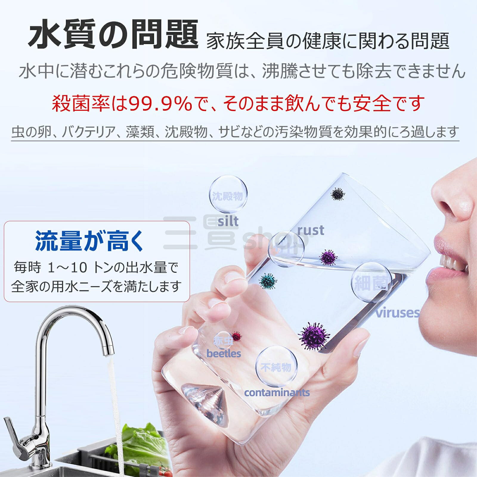 井戸用浄水器 家庭用・商業用 逆浸透膜浄水器 0.01μm 高精度水ろ過装置 304ステン...