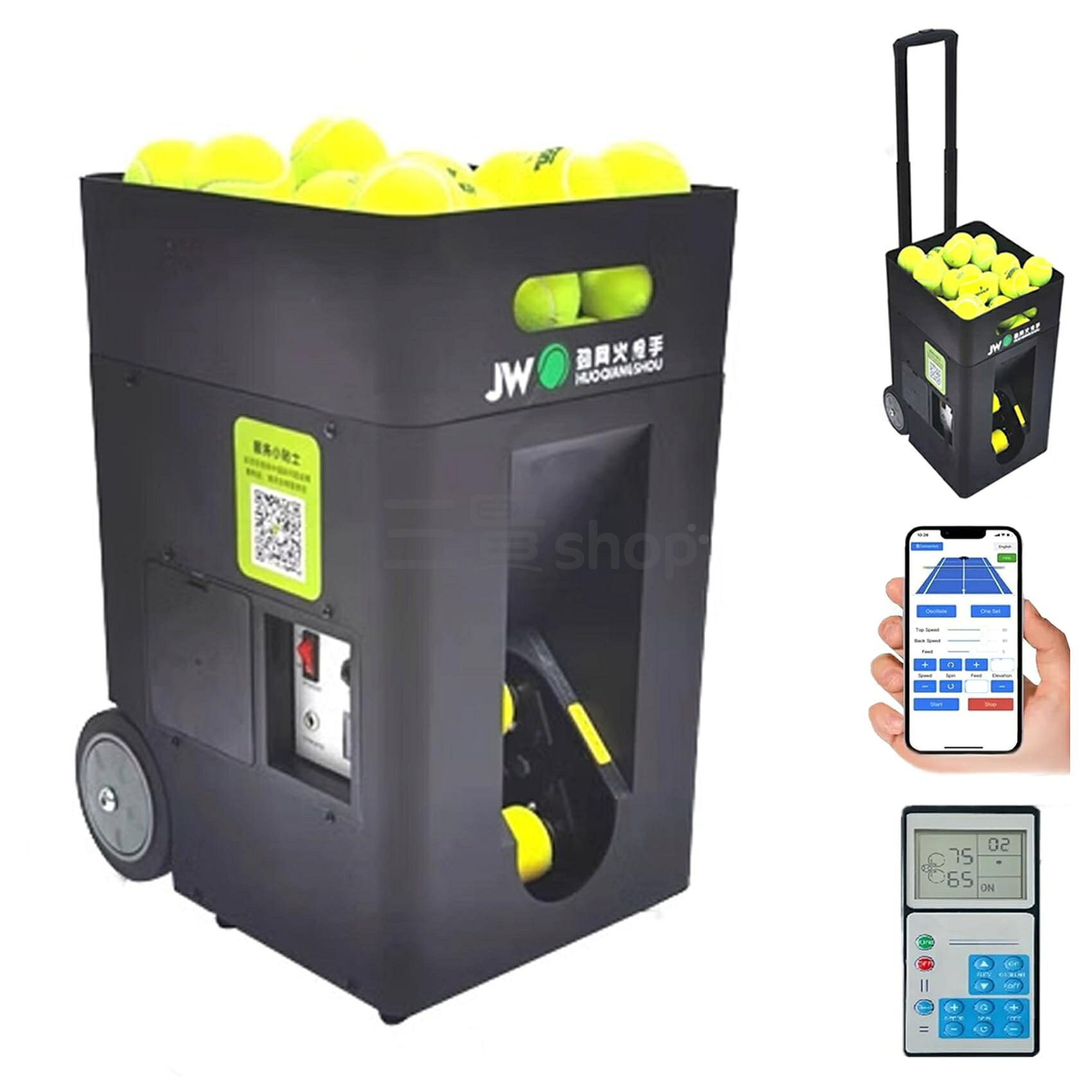 テニス自動球出し機 ソフトテニス 練習器具 テニスサーブ練習機 リモコン付き app制御 取っ手付 車輪付き マルチ角度…