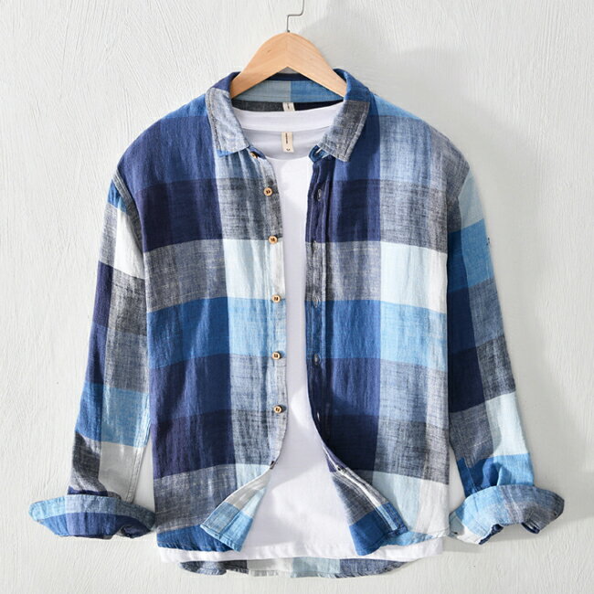 Rakuten - 【トップス・シャツ】綿麻リネン 長袖シャツ 麻シャツ カジュアル チェック柄