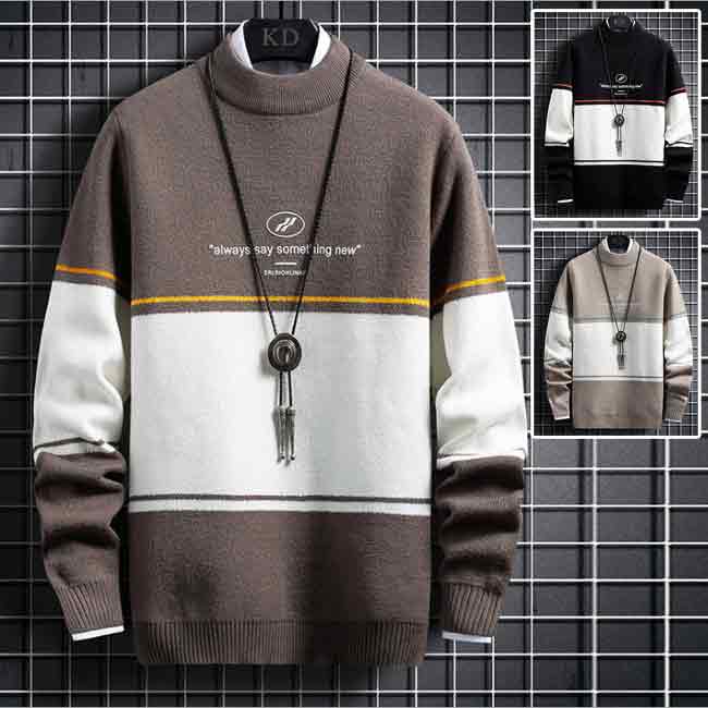 【トップス・セーター】長袖トップス メンズセーター カジュアル ニットウェア カラー配色