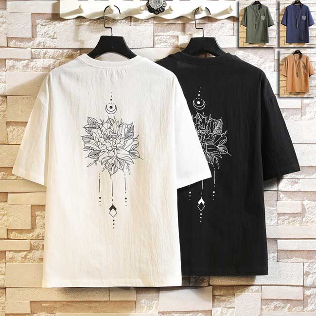 Rakuten - 【綿麻リネン・シャツ】夏物 半袖 リネンTシャツ カジュアルシャツ 綿麻ファッション