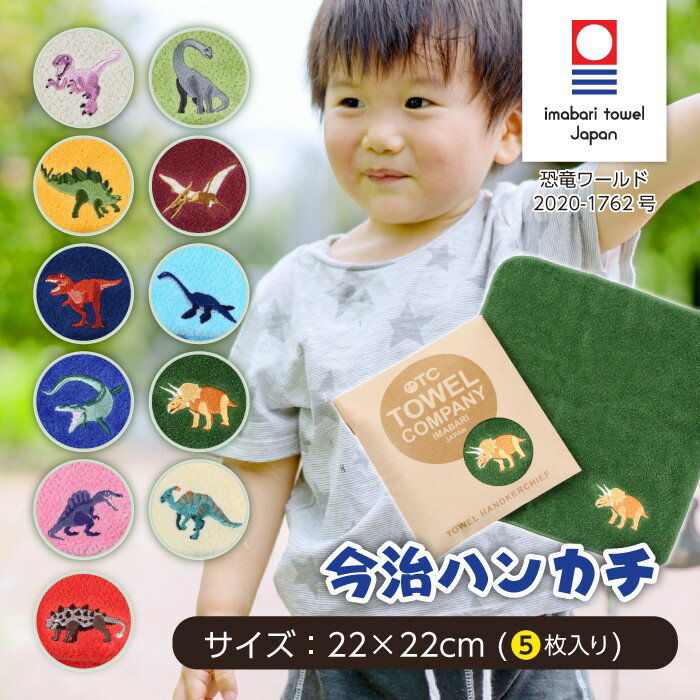 おしゃれなハンカチ レディース（中学生） 【お得な5枚セット】 今治タオル認定 恐竜 刺繍入り ハンカチ 今治 今治タオル 今治ハンカチ 刺繍 タオルハンカチ ハンカチタオル ハンカチ 小さい 小さめ かわいい 可愛い 子供 子ども こども キッズ 男の子 女の子 幼稚園 ギフト 日本製 入園