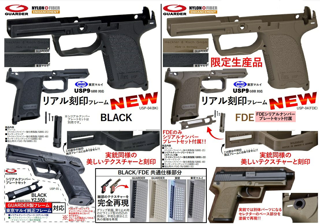 GUARDER リアル刻印フレーム FDEカラー 東京マルイ USP9 GBB用 USP-04(FDE)