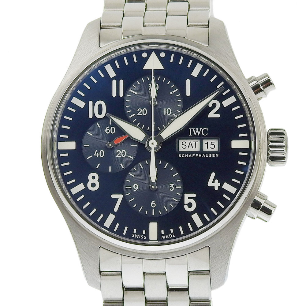 【返品OK】IWC プティ・プランス IW377717 SS AT OH/新品仕上げ済み バーインデックス ブルー文字盤 メンズ 腕時計 クロノグラフ リミ..