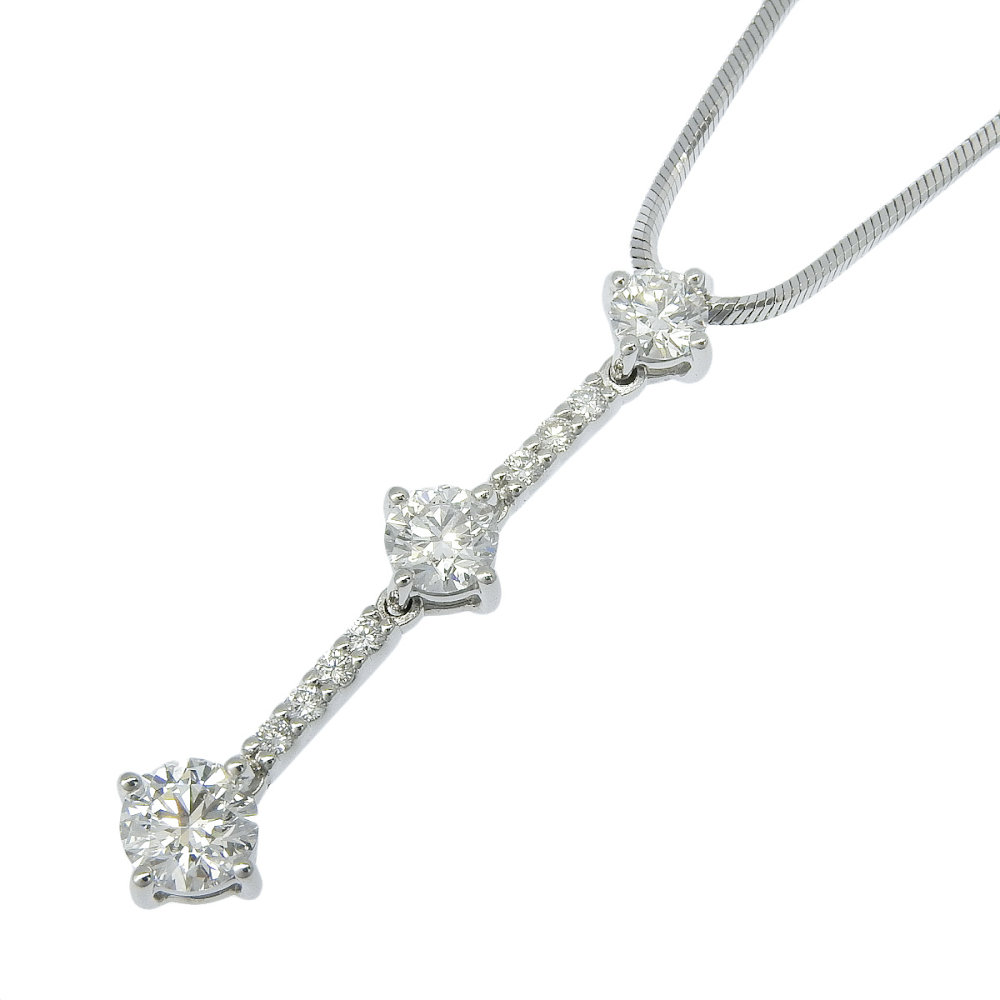 Clover - 【返品OK】合計0.541ct 天然ダイヤ ネックレス 46cm Pt850/900 新品仕上げ済み 合計0.06ct 天然ダイヤ レディース プラチナ 白金 3粒 三粒 3P トリロジー【送料無料】【中古】
