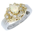 【返品OK】0.40ct 天然オパール リング 8号 Pt900/K18YG ソーティング付き 新品仕上げ済み 天然ダイヤ レディース プラチナ 白金 18K 18金 イエローゴールド【送料無料】【中古】