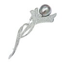 【返品OK】約13mm ブラックパール ブローチヘッド K18WG/K14WG 鑑別書付き 合計0.49ct 天然ダイヤ レディース 18K 18金 14K 1...