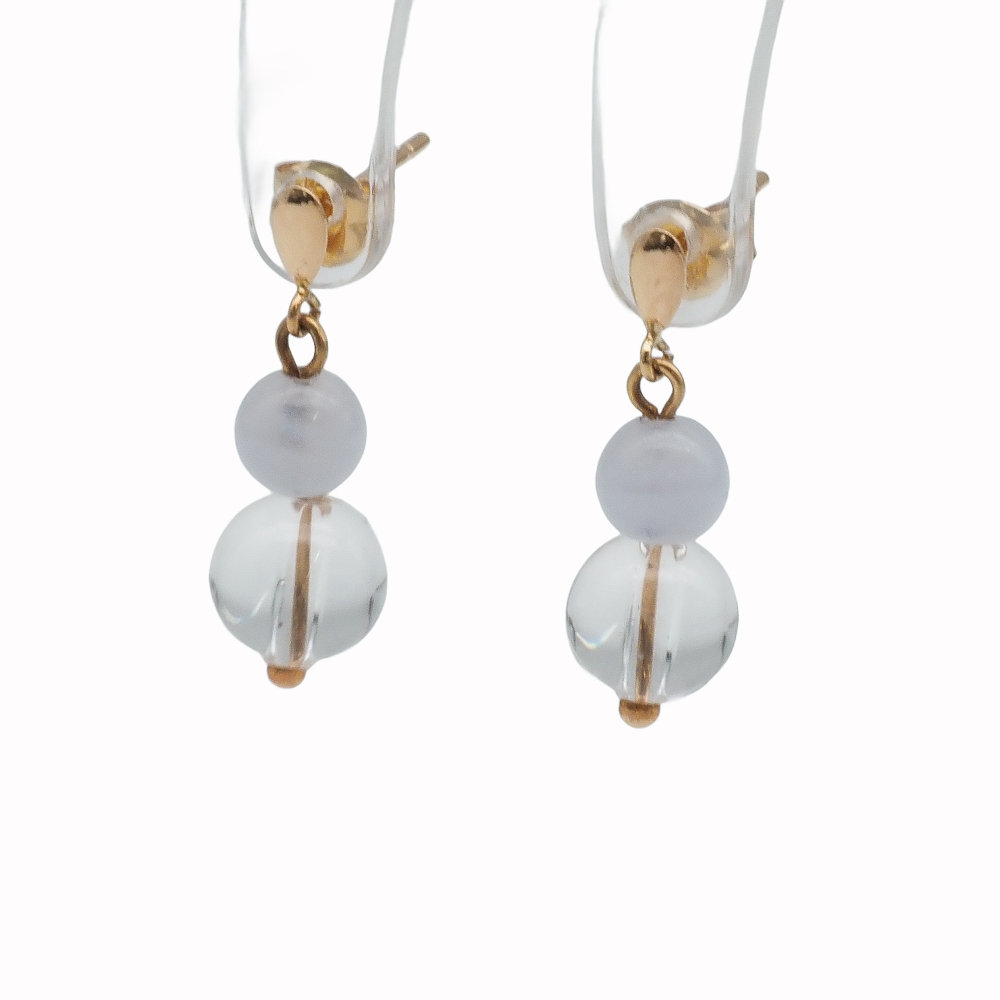 【中古】水晶ピアスK18YGカルセ...