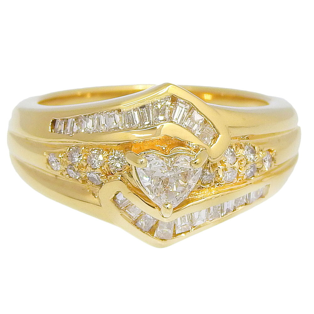 【返品OK】ハートモチーフ 合計0.65ct 天然ダイヤ リング 11.5号 K18YG 新品仕上げ...