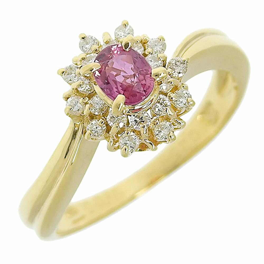 Rakuten - 【返品OK】0.25ct 天然ピンクサファイア リング 7.5号 K18YG ソーティング付き 合計0.16ct 天然ダイヤ レディース 18K 18金 イエローゴールド【送料無料】【中古】