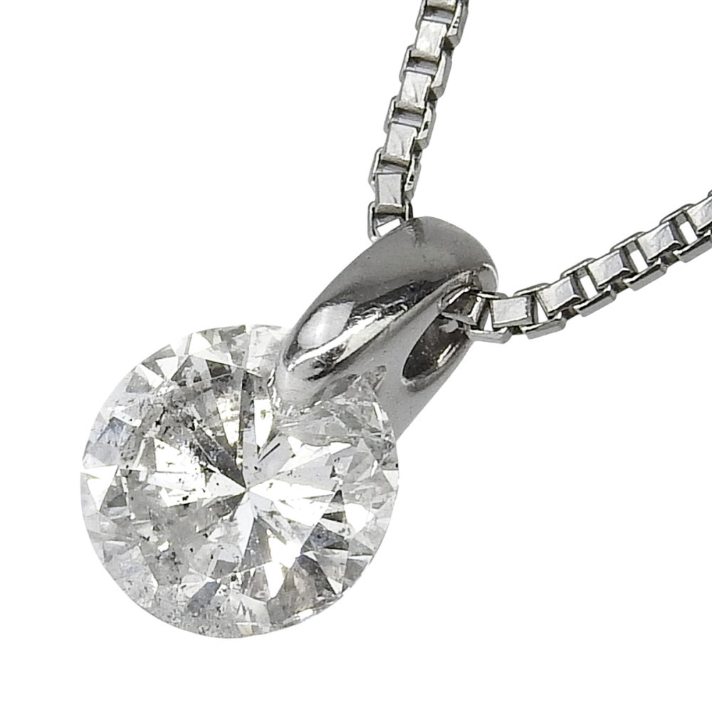 Rakuten - 【返品OK】1.02ct 天然ダイヤ ネックレス 40cm Pt850/900 レディース プラチナ 白金 一粒 1粒 1P【送料無料】【中古】