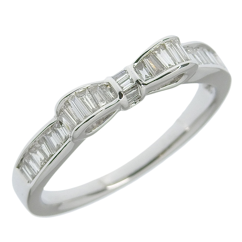 Diamond - 【返品OK】リボンモチーフ 合計0.46ct 天然ダイヤ リング 15.5号 K18WG 新品仕上げ済み レディース 18K 18金 ホワイトゴールド キュート【送料無料】【中古】