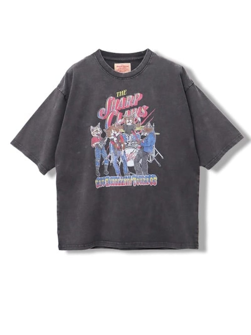 Rakuten - CORISCOスノーウォッシュロックアニマル柄TEE(MENS/WOMENS) CORISCO サンコーバザール トップス カットソー・Tシャツ ブラック グレー[Rakuten Fashion]