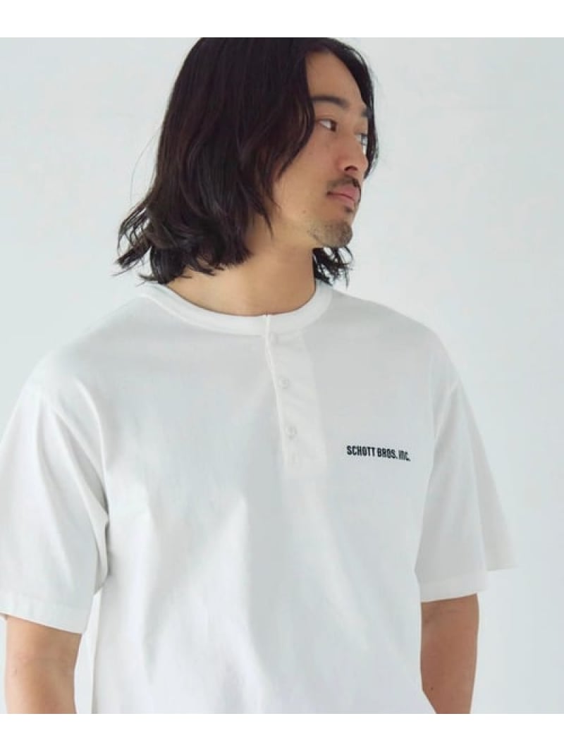 Schott/ショット TIME TESTED OVER FOUR GENERATIONS EMB. HENLEY SS T-SHIRT(MENS) SELECT BRANDS ジャックローズ トップス カットソー・Tシャツ ホワイト グレー