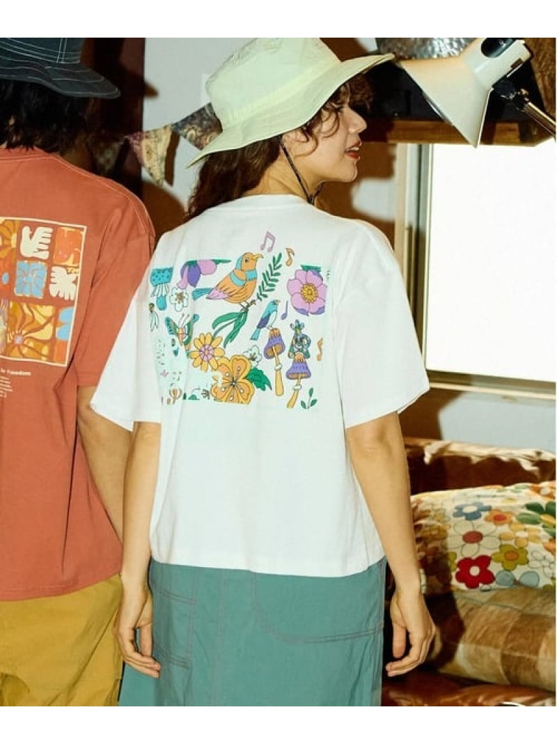 Rakuten - USA/C スクエアLOGOバックプリントミドルTEE (WOMENS) go slow caravan ゴースローキャラバン トップス カットソー・Tシャツ パープル ピンク ブラック ホワイト【送料無料】[Rakuten Fashion]