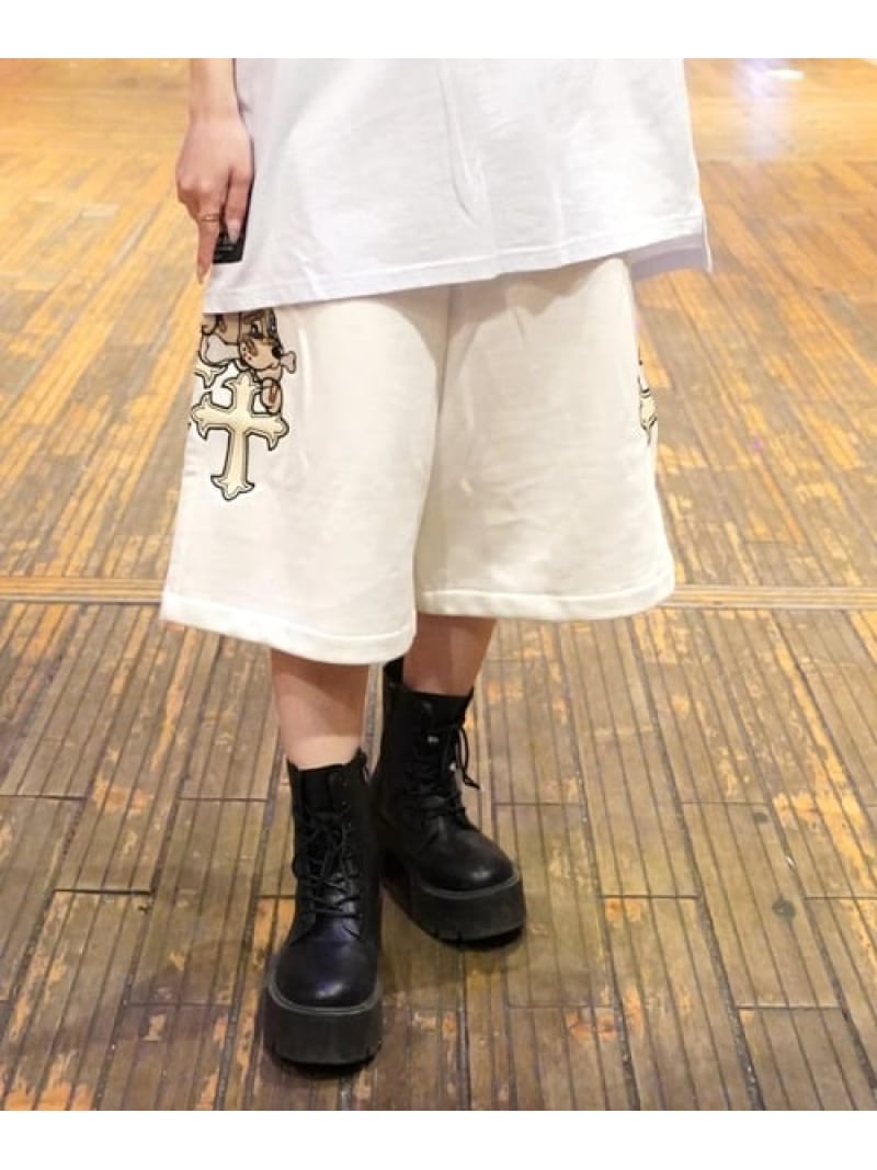 Rakuten - 【GALFY×GALLIS ADDICTION】別注十字架わんわんハーフパンツ(MENS/WOMENS) GALLIS ADDICTION ジャックローズ パンツ その他のパンツ ブラック ホワイト【送料無料】[Rakuten Fashion]