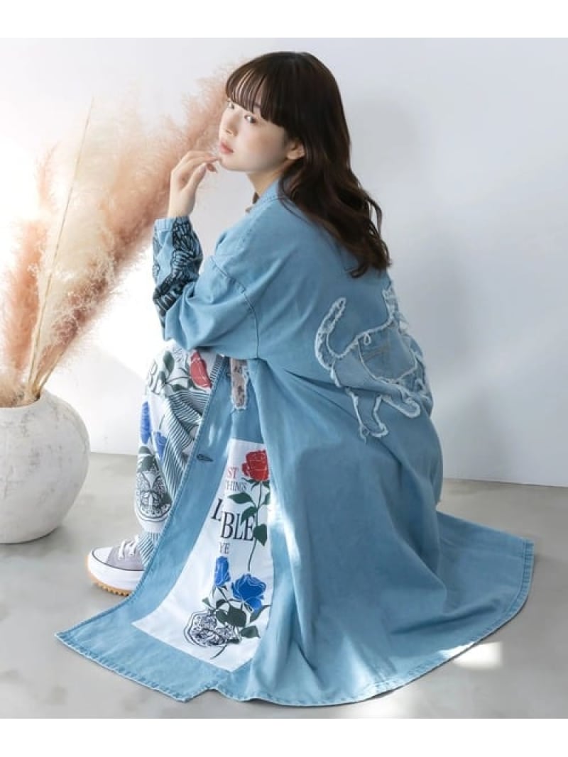 Rakuten - ScoLar/スカラー アップリケコート (WOMENS) GSC WOMENS SELECT ゴースローキャラバン ジャケット・アウター その他のジャケット・アウター ブルー ベージュ【送料無料】[Rakuten Fashion]