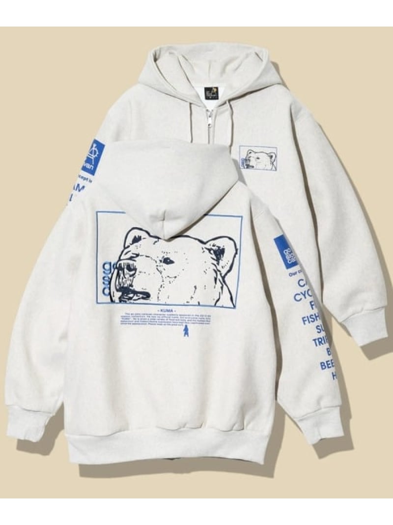 ヘビースウェットx裏ワッフル スクエアクマ ZIPパーカー (MENS) go slow caravan ゴースローキャラバン..