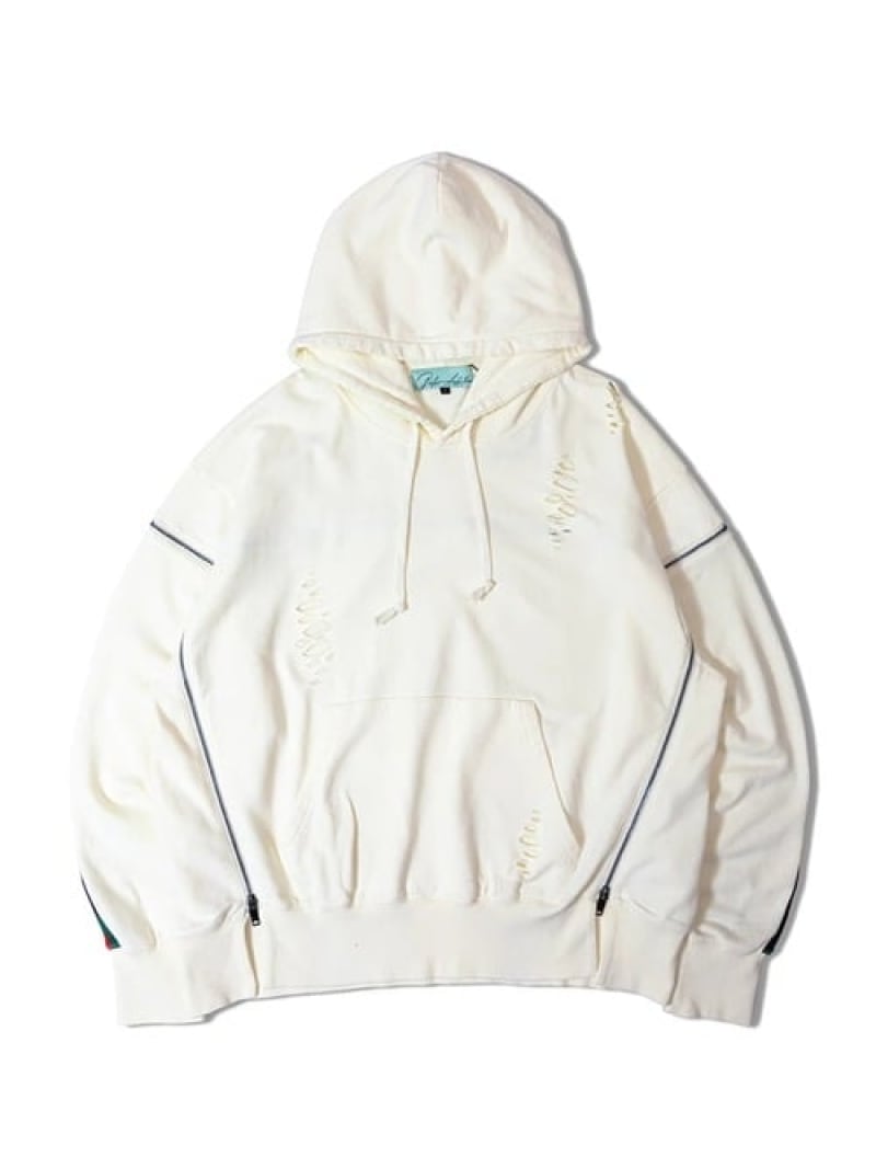 Rakuten - 【SALE／60%OFF】GA PIG裏毛-LINE ZIP DAMEGE HOODIE(MENS) GALLIS ADDICTION ジャックローズ トップス スウェット・トレーナー ホワイト グレー【RBA_E】【送料無料】[Rakuten Fashion]