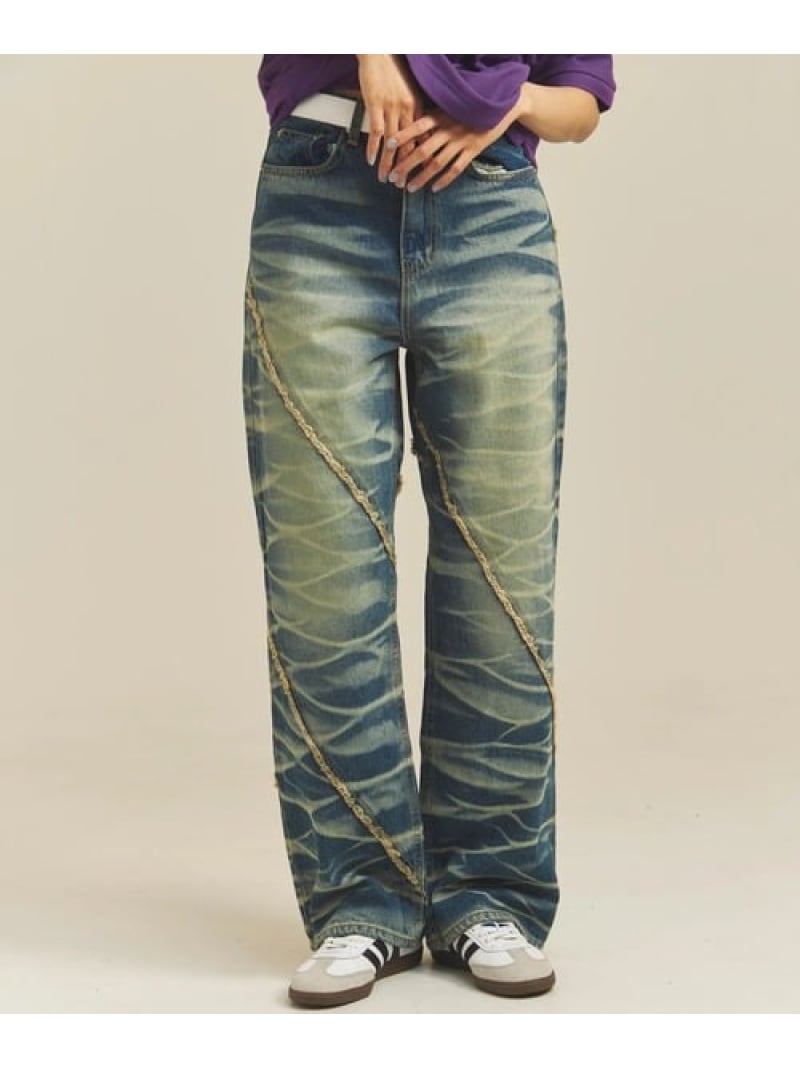 JE-SELECT-ナナメ切替・ブラスト加工/デニムパンツ(MENS) JACKROSE ジャックローズ パンツ その他のパンツ ブラック ブルー【送料無料】[Rakuten Fashion]