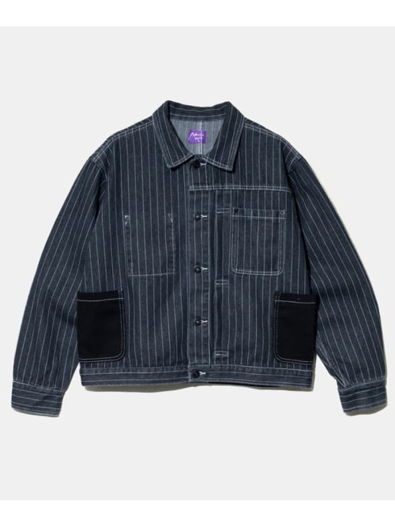 Mountain Mania/マウンテンマニア Pin-Stripe Denim Coverall (MENS) Mountain Mania ゴースローキャラバン ジャケット・アウター ブルゾン・ジャンパー ブラック ブルー
