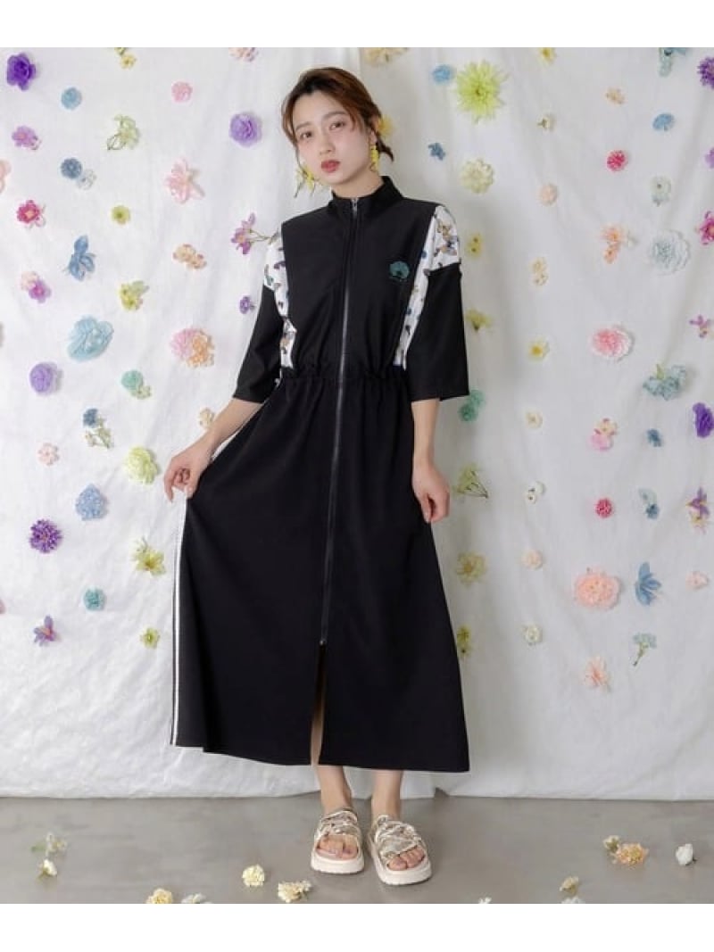 Rakuten - ScoLar/スカラー ジャージ×ワッシャー加工OP (WOMENS) GSC WOMENS SELECT ゴースローキャラバン ワンピース・ドレス ワンピース ブラック パープル【送料無料】[Rakuten Fashion]