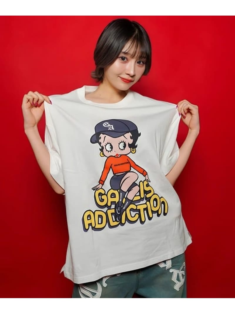 Rakuten - 【BETTY BOOP×GALLIS ADDICTION】FRONT SITイラスト S/STEE(MENS) GALLIS ADDICTION ジャックローズ トップス カットソー・Tシャツ ホワイト ブラック【送料無料】[Rakuten Fashion]