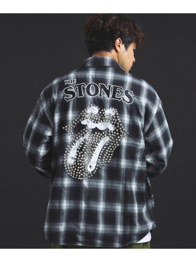 【The Rolling Stones×JACKROSE】 Lips&Tongue スタッズオンブレチェックシャツ(MENS) The Rolling Stones ジャックローズ トップス シャツ・ブラウス ブラック レッド【送料無料】[Rakuten Fashion]