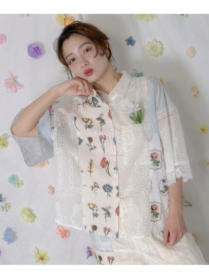 ScoLar/スカラー レース刺繍パッチワークシャツ (WOMENS) GSC WOMENS SELECT ゴースローキャラバン トップス シャツ・ブラウス ホワイト ブラック【送料無料】[Rakuten Fashion]