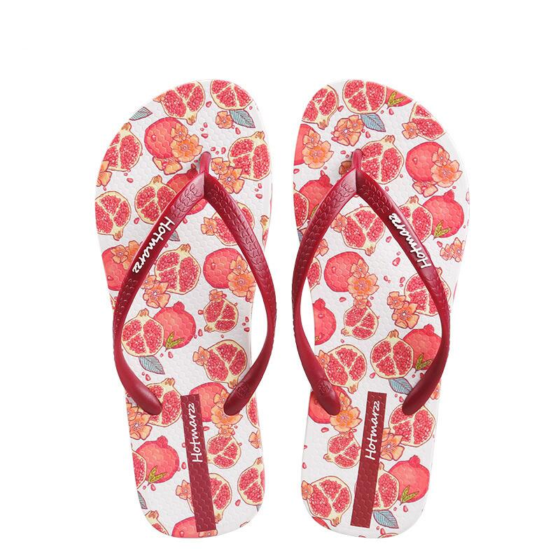 アウトドア 歩きやすい 軽量 滑り止め付きソール レディース 外履き ザクロ柄夏用フリップフロップ 夏 ビーチサンダル おしゃれ
