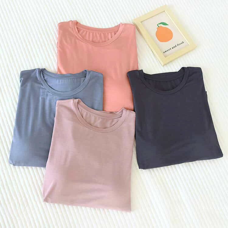 半袖 レディース カップ付きTシャツ 前のみ ゴムなし ラウンドネック ルームウェア...