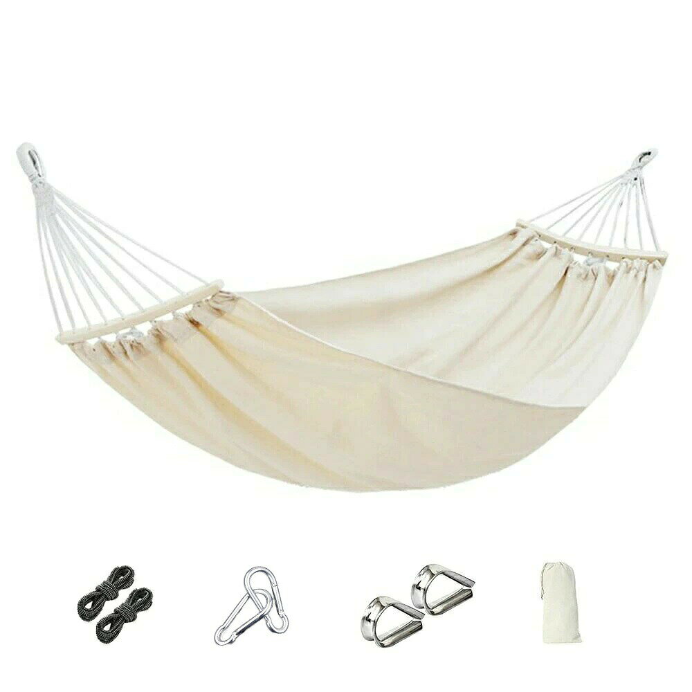 ハンモック シングル ダブル コンパクト 布製ハンモック 横転防止 ムーンバー付き 吊り下げ式ハンモック 通気性 バーベ アウトドア 室内