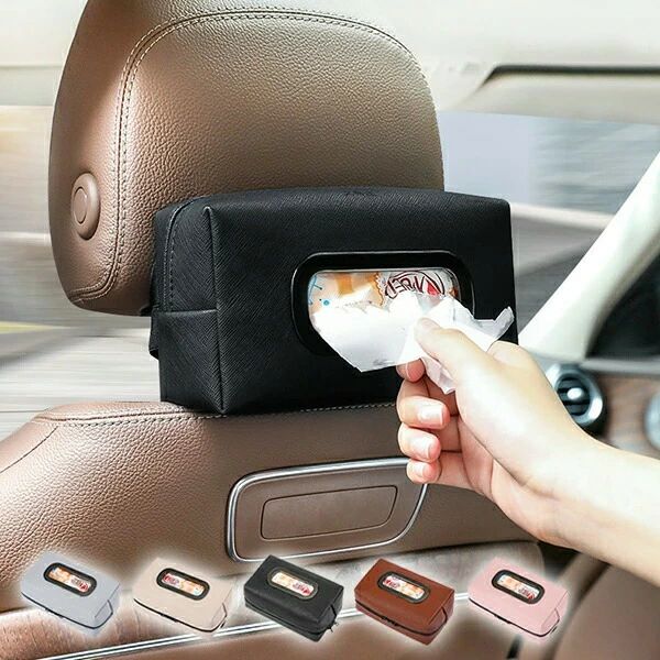 Rakuten - ヘッド 後部座席 汎用型 小物入れ 車用 PU材質 レスト/アームレスト/ダッシュボードに取り付け ベルト式 高級仕様 ティッシュカバー 車載収納 取付簡単 車載ティッシュボックス 車用ティッシュケース ブラック ティッシュホルダー 車載用 長方形 ティッシュケース 21*12*9cm