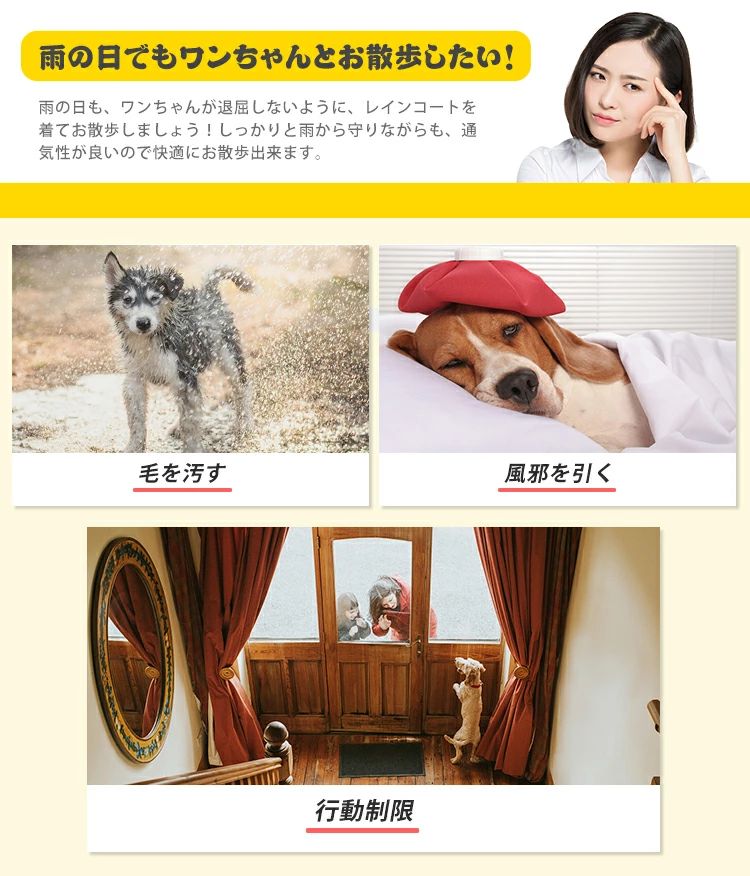 犬 お散歩 帽子付き かわいい 濡れない 犬用レインコート 雨具 着せやすい 中型犬 ...