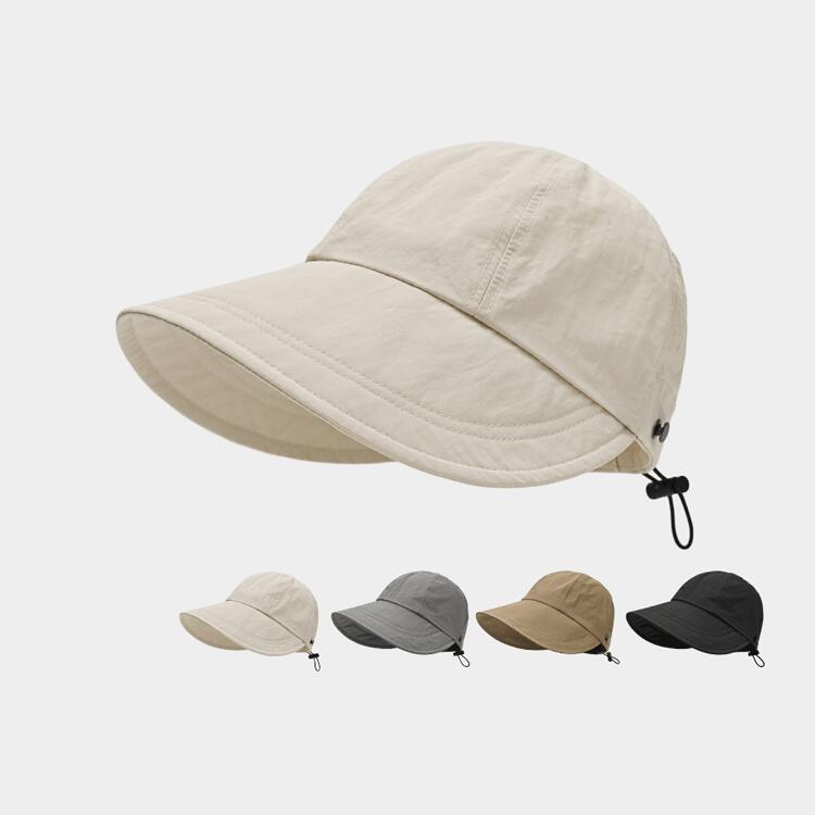 素材：綿、ひんやり生地 重さ：約150g 適用対象：男女兼用 UVカット：UPF50+ ツバの長さ：8.5cm 深さ：16.5cm 頭周り：54~60cm調整可能 ちょっとした外出時にも、サッと被れる ペットとのお散歩、お子様のお出迎えにも最適 丁度いいツバの長さで紫外線・近赤外線もカット どこから見てもキレイなシルエットが作れる スッキリ見えて嬉しい小顔効果も！ 帽子はサイズ調節ができる仕様になっています。 UPF50+!近赤外線99.9%CUT! UV99.9%CUT! 遮光性100%（つばのみ）!! 折りシワがつきにくいので、たたんで持ち運びOK！ 旅先など、ずっと帽子をかぶらないシーンでも活躍します♪ ※こちらの商品は畳んだ状態でお届けします。 ※シワが気になる場合は当て布をして、スチームアイロンでやさしく伸ばしてあげてください。