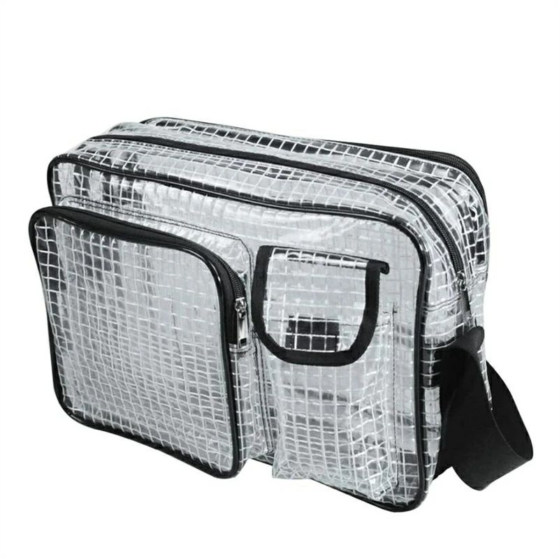 Pas Pouch - クリアバッグ クリーンルーム用バッグ 静電気防止 PVC ショルダーバッグ エンジニアバッグ 工具バッグ ウエストバック ストラップ 防水 14インチ 仕事 透明 工事