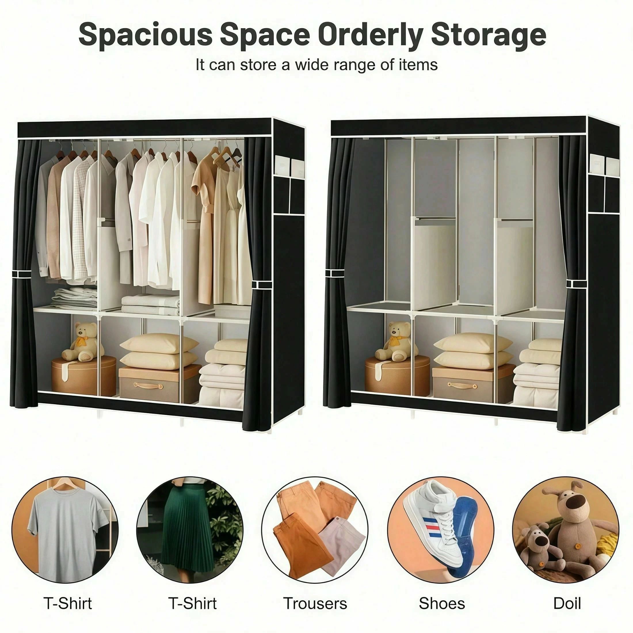現代的 スペース効率的な 不織布 - 簡単組立て、収納、ポータブル洋服タンス フリ...