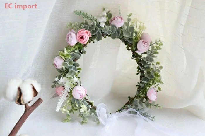 サンコー商会の花冠 おしゃれ ナチュラルフラワー ポリエステル 二次会 椿プレゼント ブライダル ウェディング 結婚祝い 送料無料 パーティ かわいい 贈り物 ヘッドドレス 結婚式 ウェディングリース お色直し｜アングル3
