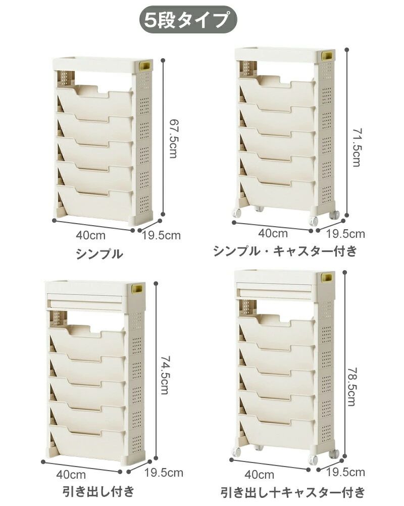 移動式収納 オフィス用 子供部屋 3段 デスク下本棚 収納ワゴン ラック 本立 マガジンラック 文房具収納 ファイル立て 引き出し付 側面穴ボード付 雑誌収 5段 キャスター付き 多機能収納 [3]