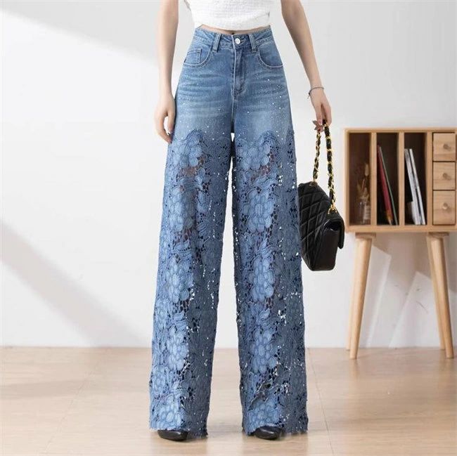 乐天商城 - ズボン パンツ メンズ デニムパンツ S-3XL レース切替 ジーンズ レース 大人 ジャズダンス 美脚 ボタンデニムパンツ 着痩せ ボトムス ストレッチ カジュアル ダンスパンツ ストレート ハイウエスト 大きいサイズ デニム レディース リラックス