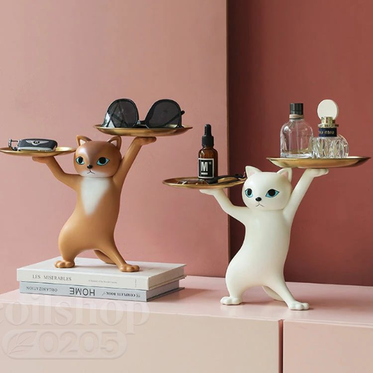 ギフト スタンド 猫オーナメント 小物収納 インテリア小物 可愛い かわいい 鍵置き トレイ トレー 香水 猫のトレー 猫 収納 プレゼント 置物 ネコ ねこ 玄関 [2]