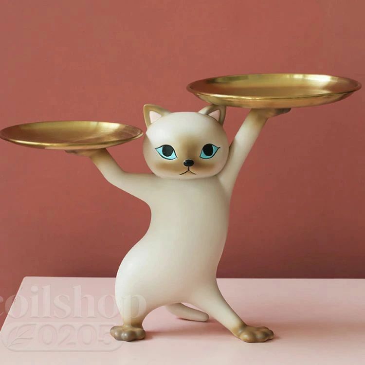 ギフト スタンド 猫オーナメント 小物収納 インテリア小物 可愛い かわいい 鍵置き トレイ トレー 香水 猫のトレー 猫 収納 プレゼント 置物 ネコ ねこ 玄関 [3]