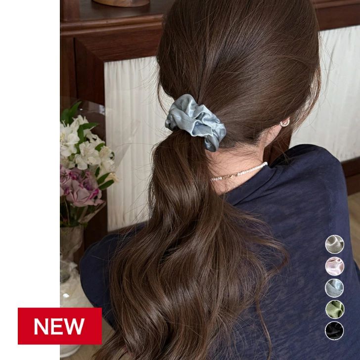 Rakuten - シュシュ 韓国風ヘアゴム 簡単ヘアアレンジ ハーフアップ髪飾り サテンプリーツ まとめ髪ヘアグッズ
