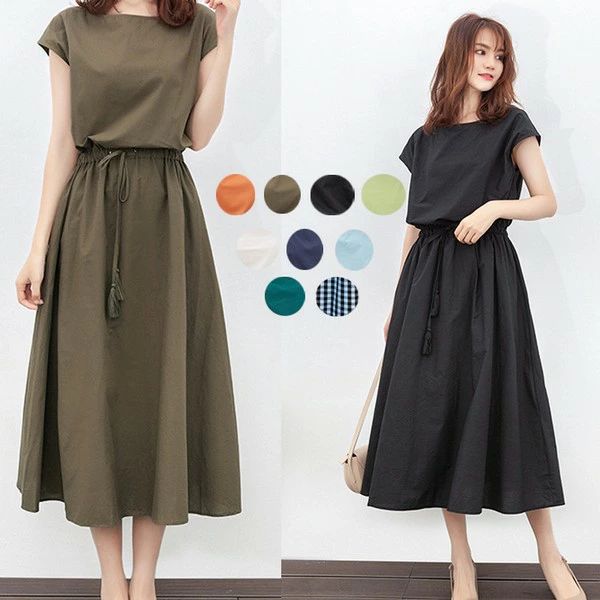 Rakuten - 着痩せ レディース 綿麻 無地 韓国風 春夏 全9色！！！ワンピース フレアワンピース オシャレ Aライン 結婚式ドレス マキシワンピース ロング 半袖ワンピース